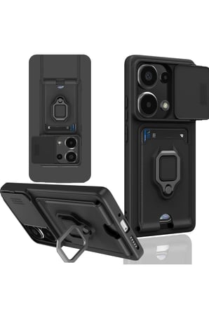 Xiaomi Redmi Note 13 Pro 5G Kılıf Zuma Kartvizitli Yüzüklü Silikon - Siyah