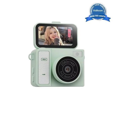 2K Mini Dijital Retro Video Kamera Flaşlı Dijital Vlog Mini Fotoğraf Makinesi Türkçe Menü Yeşil