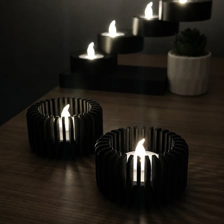 3D Baskı Modern Çizgili Mumluk - Tealight Mumluk (1 Adet)-Siyah