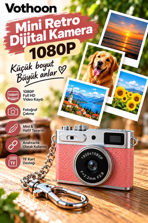 Mini Retro Dijital Kamera 1080P Full HD Fotoğraf & Video Çekimi LCD Ekran Mini Kamera TF Kart Destekli