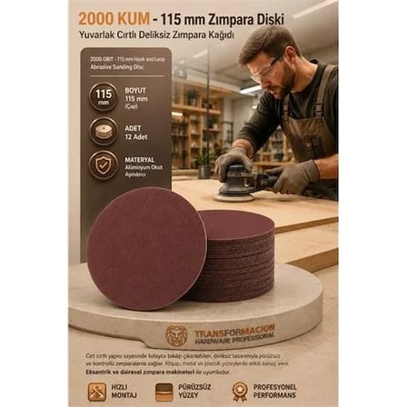 12 Adet 2000 Kum Yuvarlak Cırtlı Zımpara Diski 115 Mm Deliksiz Zımpara Kağıdı 723227