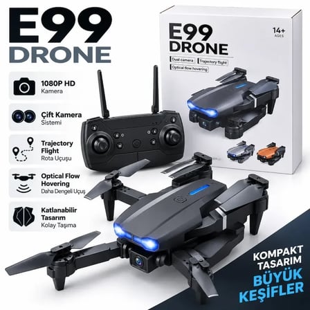 HD Kameralı E99 Pro Drone - 4K Çift Kamera 25 Dakika 200M Mesafe Başsız Model Gece Uçan WIFI Katlanabilir Drone