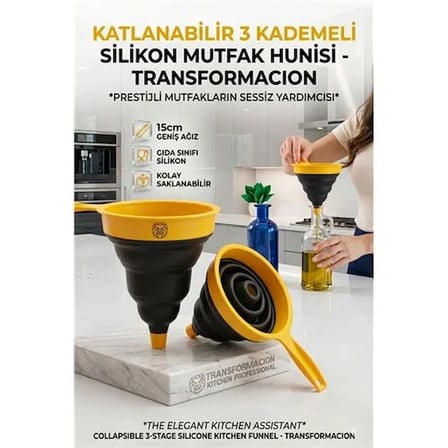 Katlanabilir Silikon Huni - Mutfak Ve Araç İçin Yer Kaplamayan Pratik Akıllı Çözüm 723159