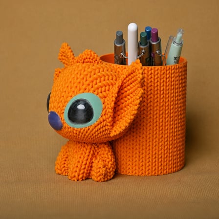 3D Baskı Knitted Kalemlik - Sevimli Karakterli Masaüstü Kalem Organizeri-Turuncu