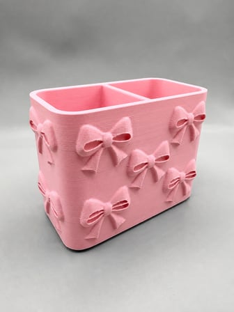 3D Baskı Fiyonk Desenli Bölmeli Kalemlik - Masaüstü Organizer - Pembe