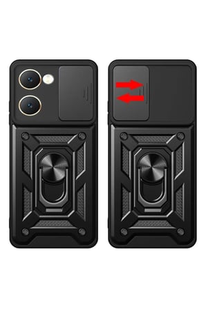 Vivo Y18 Kılıf Pars Lens Yüzüklü Silikon - Siyah