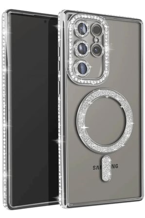 Samsung Galaxy S25 Ultra Kılıf Joke Simli Magneticsafe Kılıf - Gümüş