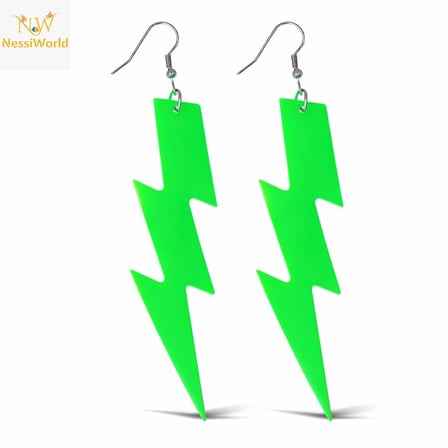 80’ler 90'lar Retro Neon Yeşil Şimşek Küpe 10 cm