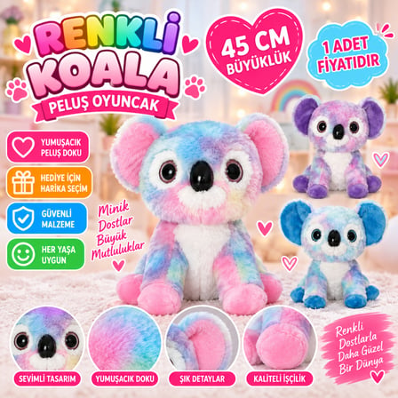 63043 45 cm Peluş Renkli Koala (1 Adet Fiyatıdır)