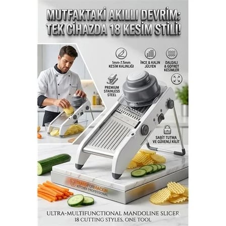 Profesyonel Mandolin Rende Sebze Doğrayıcı - 18 Fonksiyonlu Ayarlı Jülyen Dilimleyici 723134