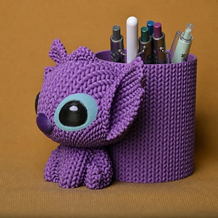 3D Baskı Knitted Kalemlik - Sevimli Karakterli Masaüstü Kalem Organizeri-Mor