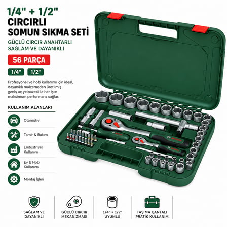 56 Parça Lokma Takımı (1/2" & 1/4") - Plastik Çantalı