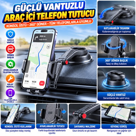 Güçlü Vantuzlu Araç İçi Konsol Üstü Telefon Tutucu Aparat