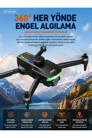 Fırçasız Motorlu Katlanabilir Kamera Drone 480P Çift Kamera, WiFi FPV, 360° Engel Algılama, 2 Batarya