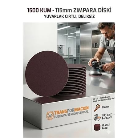 12 Adet 1500 Kum Yuvarlak Cırtlı Zımpara Diski 115 Mm Deliksiz Zımpara Kağıdı 723226