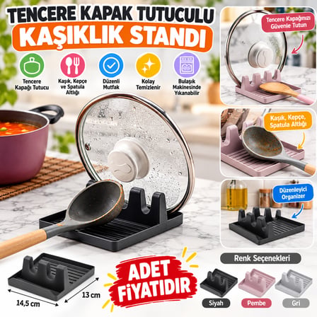 Tencere Kapak Tutuculu Kaşıklıklı Tencere Kapak Standı Pratik Kaşık Kepçe Altlık Düzenleyici -(adet fiyatıdır) Stokta Olan Renk Gönderilir