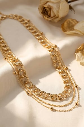 Gold Renk Pirinç Zincir Model Kombin Kadın Kolye