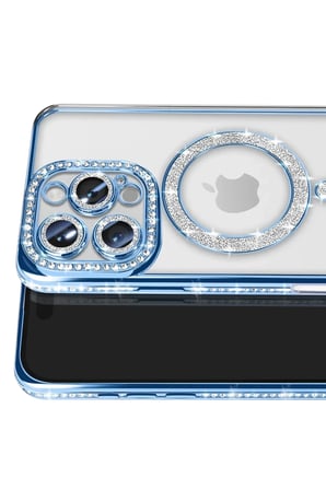 Apple iPhone 16 Pro Max Kılıf Joke Simli Magneticsafe Kılıf - Mavi
