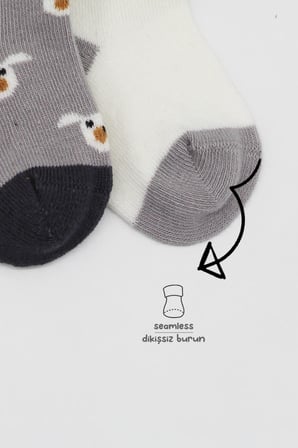 2'Li Love Dog Penye Soket Çorap 10118 Gri