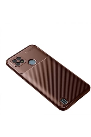 Realme C21 Kılıf Auto Focus Karbon Kapak - Kahverengi