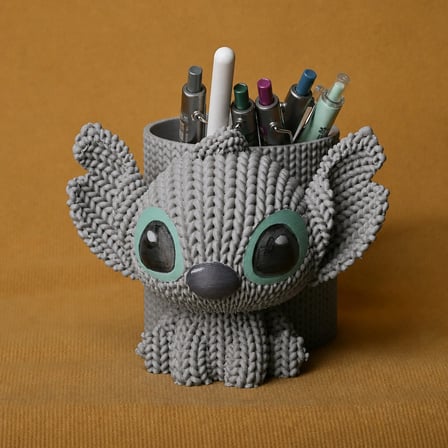 3D Baskı Knitted Kalemlik - Sevimli Karakterli Masaüstü Kalem Organizeri-Gri