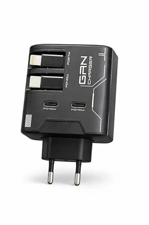 GaN+ PD 40W Hızlı Şarj Adaptörü Çoklu Çıkış USB-C Lightning Kablolu Hızlı Şarj Cihazı Ev Ofis Uyumlu siyah