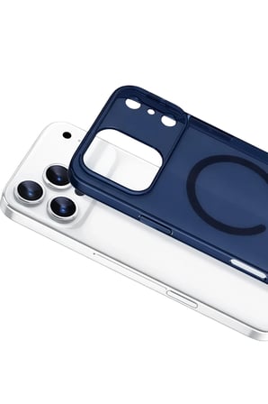 Apple iPhone 17 Pro Max Combo Sert Şeffaf Magsafe Kapak - Mavi