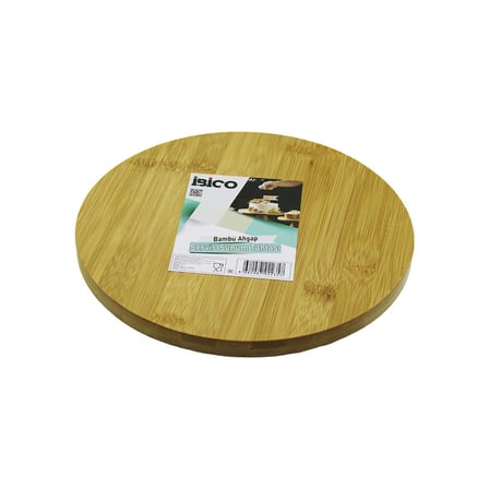 YUVARLAK=24.5CM Ayaklı= 4CM Düz Yüzey Ahşap Bambu Sunum Tepsisi - Mini Sofra