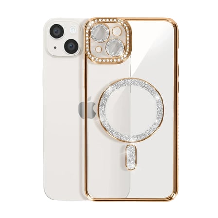 Apple iPhone 14 Kılıf Joke Simli Magneticsafe Kılıf - Gold