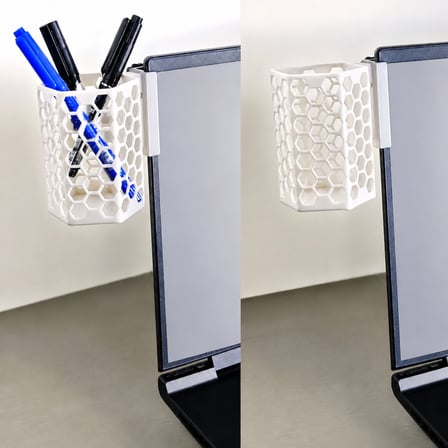 3D Baskı Monitor Kalemlik - Petek Desenli Laptop Kenar Altıgen Kalemlik-Beyaz