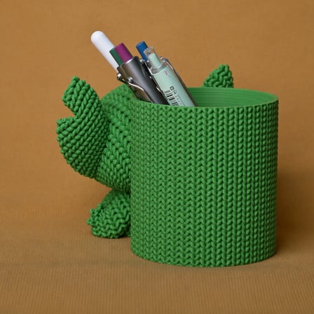 3D Baskı Knitted Kalemlik - Sevimli Karakterli Masaüstü Kalem Organizeri-Yeşil