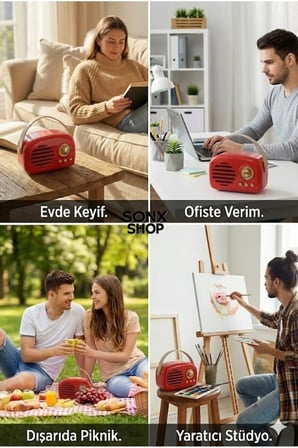 Nostaljik Retro Bluetooth Hoparlör - FM Radyo, USB ve Bluetooth Kablosuz Hoparlör