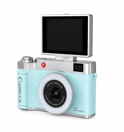 4K Çantalı Dijital Retro Video Kamera 48MP 16X Zoom Işıklı (32GB) Kart Dijital Fotoğraf Makinesi Mavi