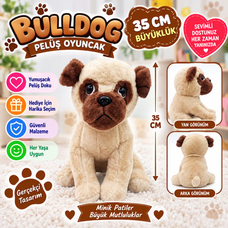 62566 Peluş Buldog Köpek 35 cm (adet fiyatıdır)