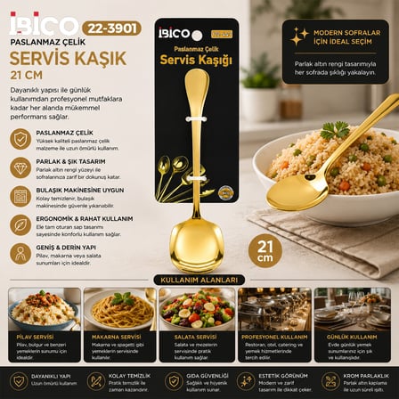 Metal Servis Kaşığı Altın Renk