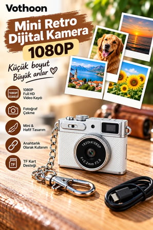Mini Retro Dijital Kamera 1080P Full HD Fotoğraf & Video Çekimi LCD Ekran Mini Kamera TF Kart Destekli