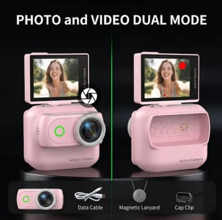 1080P Dijital Video Kamera (32GB) Kart Dijital Vlog Fotoğraf Makinesi Türkçe Pembe