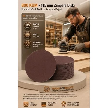 12 Adet 800 Kum Yuvarlak Cırtlı Zımpara Diski 115 Mm Deliksiz Zımpara Kağıdı 723223