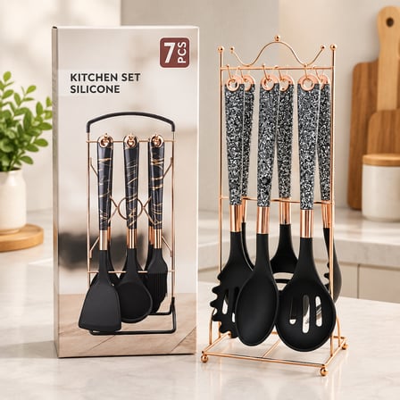 7 Parça Stantlı Beyaz Silikon Mutfak Seti