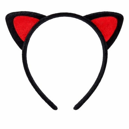 Peluş Kedi Kulak Taç Kırmızı Siyah – Çocuk Parti Kostüm Tacı