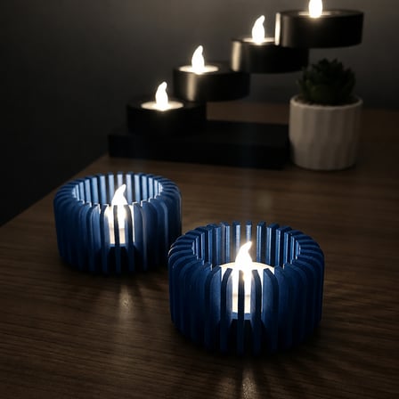 3D Baskı Modern Çizgili Mumluk - Tealight Mumluk (1 Adet)-Mavi