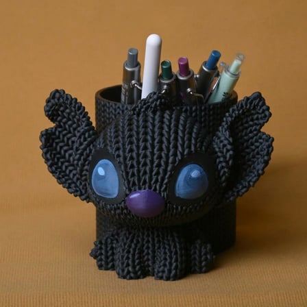 3D Baskı Knitted Kalemlik - Sevimli Karakterli Masaüstü Kalem Organizeri-Siyah