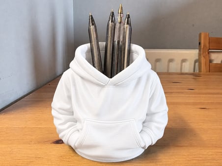 3D Baskı Kapüşonlu Sweatshirt Kalemlik - Masaüstü Organizer-Beyaz