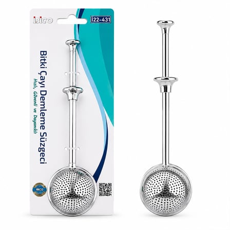 Saplı Paslanmaz Çelik Bitki Çay Demleme Süzgeç (Çap 5 cm)