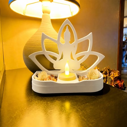 3D Baskı Lotus Buda Mumluk - Dekoratif Tealight Mumluk-Beyaz