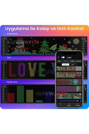 Led Ekran Matrix Panel Cama Yapışan En Büyük Boy 16X96 led sayısı Araba Yazısı 12cm-59.5cm