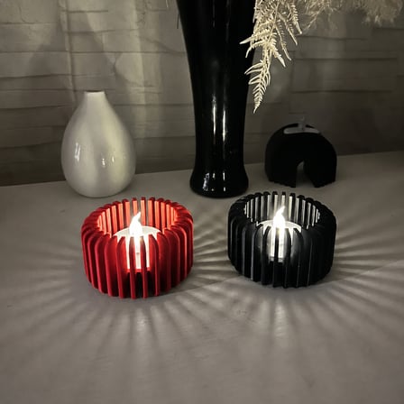 3D Baskı Modern Çizgili Mumluk - Tealight Mumluk (1 Adet)-Kırmızı