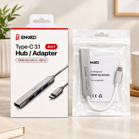 Type-C 4 Port USB Hub (USB 3.0 & 2.0, Anahtarlı)