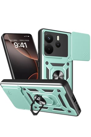 Xiaomi Redmi Note 14 4G Pars Lens Yüzüklü Silikon - Yeşil