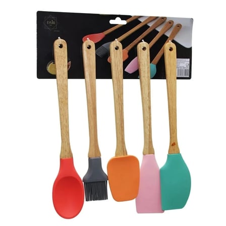 5 Parça Bambu Saplı Silikon Kaşık Seti